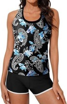 Aleumdr Womens Athletic 3 Piece Tankini Swimsuits with Shorts Swim Tank Top - $41.16 CAD