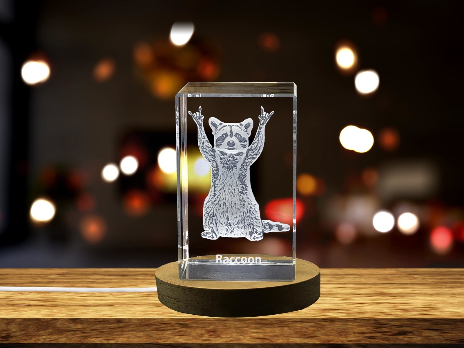 LED Base included | A Pensive Raccoon | 3D Engraved Crystal - $25.99+