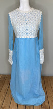 Handmade Women’s Vintage long sleeve floor length Dress Size S Blue White m4 - £56.26 GBP