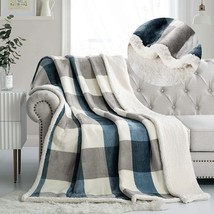 Reversible Plush Fluffy Lattice Flannel Blankets For Sofa Couch Bed, Grey-Blue, - £25.22 GBP