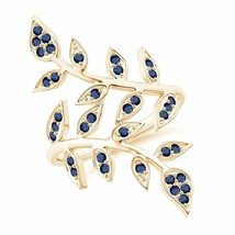 ANGARA Pave Set Blue Sapphire Olive Leaf Vine Ring in 14K Gold (AA, Size-1.3) - £490.69 GBP