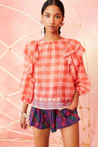 Ulla Johnson Womens Cassi Hibiscus Plaid Check Print Cotton Blouse Tunic... - $148.95