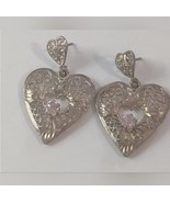 Sterling Silver Filligree Heart Pink Stone Earrings - $43.76 CAD