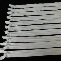 10 White Nylon Coil 31&quot; Lg Gauge 5 Bottom Separating One Way Zipper 1.1875&quot; Wide - £11.41 GBP