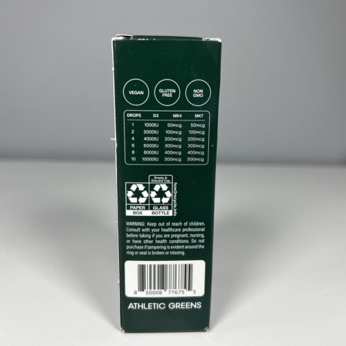 NIB Athletic Greens AG Vitamin D3+k2 Liquid 1 oz/30ml 600 Servings EXP