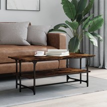 Industrial Rustic Smoked Oak Wooden Coffee Table With Storage Shelf Metal Frame - £66.23 GBP
