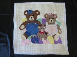 Completed TEDDY BEAR FAMILY with EMBELLISHMENT Needlepoint PANEL-Design ... - £14.09 GBP