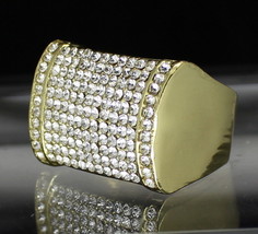 Mens Iced Pinky Ring Cz Rectangle Band 14k Gold Plated Hip Hop Jewelry - £7.90 GBP