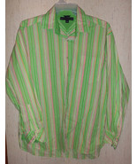 EXCELLENT MENS TOMMY HILFIGER LIME GREEN &amp; PINK PINSTRIPE SHIRT   SIZE  L - €21,88 EUR