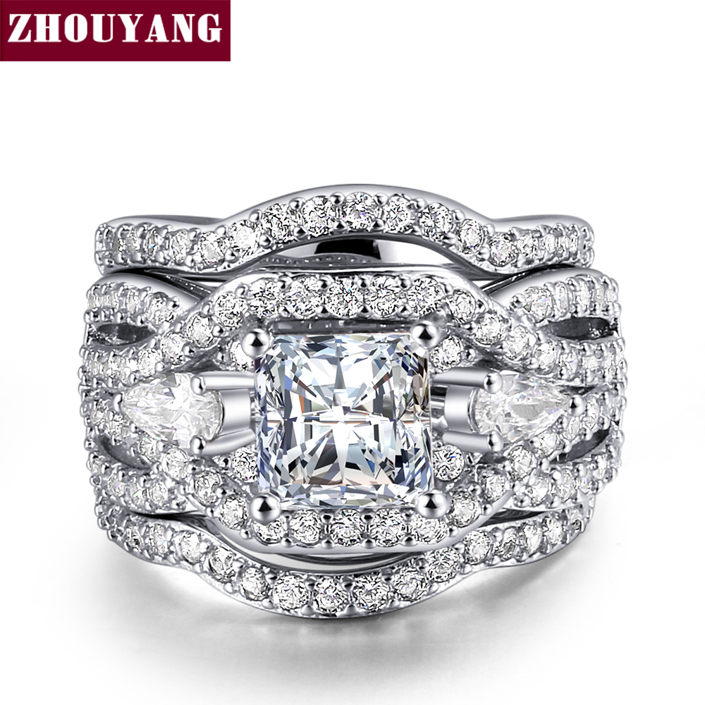 Classic Marquise Shape Cubic Zirconia 3 Rings Sets Silver Color Party Wedding Je - $13.20