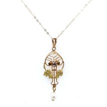 10k Yellow Gold Victorian Diamond Lavaliere Pendant with Leaves (#J5545) - £263.90 GBP