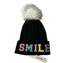 Aqua Pom Pom Smile Knit Hat New - £22.36 GBP