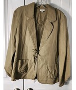 J Jill Jacket Blazer Womens Small Khaki Linen Blend Tie LongSleeve Caree... - $22.00