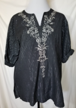 Maggie &amp; Max Black Vertical Metallic Stripes Embroidered Tunic Women&#39;s Size 0X - £11.07 GBP