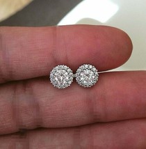 2.20Ct Round Cut Lab Created Halo Stud Earrings Women&#39;s 14K White Gold P... - $82.31