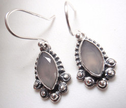 Small Faceted Rose Quartz Marquise 925 Sterling Silver Dangle Earrings - £13.62 GBP
