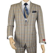 Mens Suit by RENOIR English Plaid Window Pane European Business 291-5 Beige blue image 2