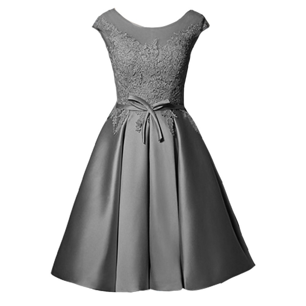 Kivary Lace Sheer Bateau Short A Line Sash Prom Homecoming Dresses Cocktail Gown