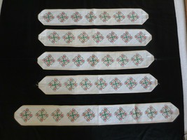 5 COMPLETED Cross Stitch FLORAL DESIGN Panels --(1)3.5&quot;x30.25&quot; &amp; (4)3.5&quot;x22.25&quot;  - £19.98 GBP