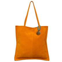 Carla G Italian Made Orange Genuine Suede Leather Tote Bag Handbag - £237.38 GBP