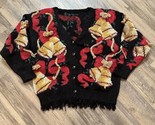Vintage Bells Bows Hand Knitted Cardigan Size Medium Traditional Trading... - £76.30 GBP