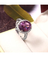 925 Silver Amethyst Gemstone Dainty Ring For Women and Girls, Halo Ring - $48.99