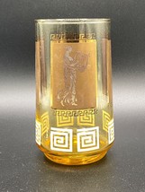 Libbey &quot;Grecian Key&quot; 2x tumblers gold, white on amber glass. 50&#39;s VTG MCM - £11.09 GBP