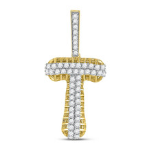 10kt Yellow Gold Mens Round Diamond T Letter Charm Pendant 1 Cttw - £615.24 GBP