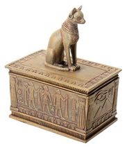 Ancient Egyptian Sandstone Bastet Cat Jewelry Trinket Box - $22.75