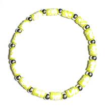 Heishi Fashion Anklet, Yellow and Silver Metallic Beads, Stretch - $5.99