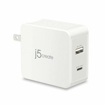 NEW j5create 2-Port USB Type-A and USB Type-C Mobile Charger White JUP2230 - £9.52 GBP
