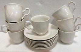 Mikasa “RENAISSANCE” 7 White Cups &amp; Saucers Set Japan - £46.96 GBP