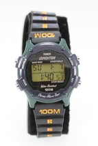 Timex Women Watch Green Black Plastic Chron Light Alarm Date 100m Timer Quartz - £26.52 GBP