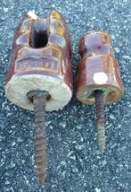 Vintage Glazed Ceramic Brown Electrical Strain Screw Insulators Lot image 9