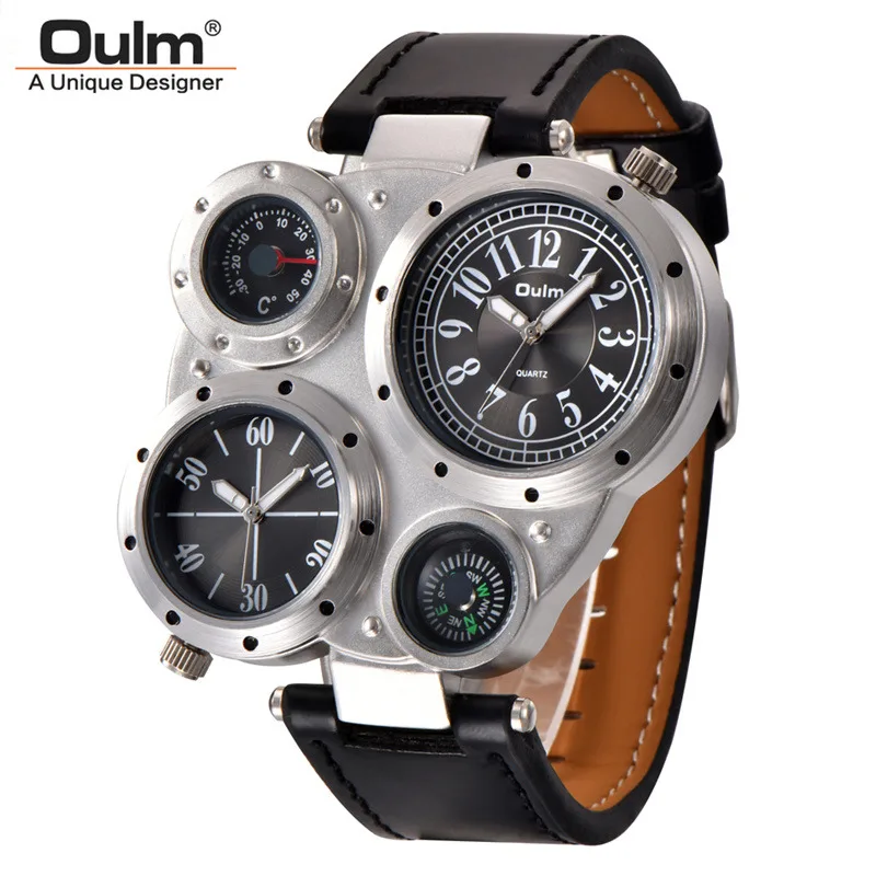 Oulm Unique  Men&#39;s    2 Time Zone Watch Decorative Comp Male Wrist Watch - £88.82 GBP