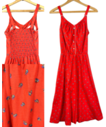 Vintage Dress 1960s Small Red Floral Button Front Smocked Knit Prairie C... - $1,710.42 MXN