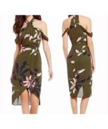 H by Halston Draped Halter Dress in Olive Floral 10 - $53.06 CAD