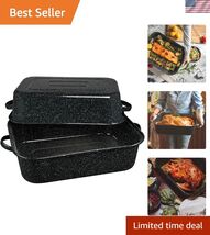 21 in Oven Rectangular Roaster with lid. Speckled Black - Accommodates u... - $139.47