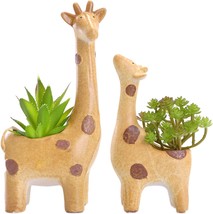 Succulent Pots With Drainage Set Of 2 - Mom And Baby Giraffe By Whjy, Garden Art - £30.60 GBP