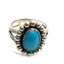 Vtg Signed Sterling Native American Fred Harvey Era Turquoise Pinky Ring 4 1/4 - £31.65 GBP
