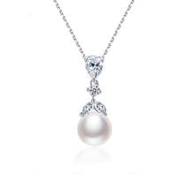 Crystal &amp; Pearl Silver-Plated Drop Pendant Necklace - £11.98 GBP