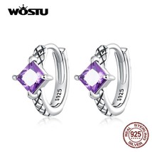 WOSTU Delicate Square Purple Zircon Hoop Earrings Pattern Hoop Earring Fit Women - £17.10 GBP