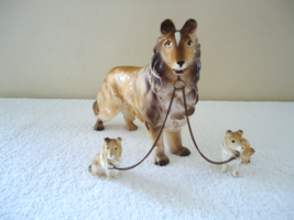 Vtg Made In Japan Collie Dog Figurine With Pups On A Chain &quot; BEAUTIFUL  ... - $28.04