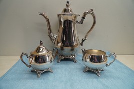Oneida Silversmiths Tea  Coffee  Pot Creamer Sugar Set Silverplate 3 pc Set - £44.50 GBP