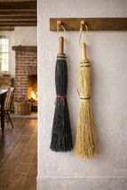 AMISH FIREPLACE BROOM - Black &amp; Natural Corn Straw Hand Brush &amp; Handle - $41.99