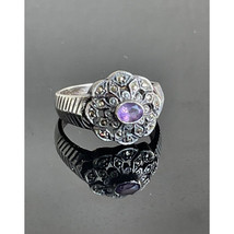 925 STERLING SILVER AMETHYST AND MARCASITES RING SIZE 8 SKY - $41.18