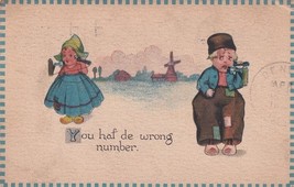 Dutch Kids Talking On Telephone You Haf De Wrong Number 1913 Postcard E12 - $2.96