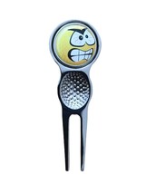 YELLOW HAPPY DESIGN DIVOT TOOL AND GOLF BALL MARKER - £5.94 GBP