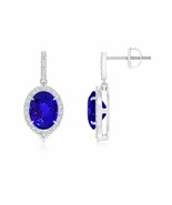 ANGARA Claw-Set Oval Tanzanite and Diamond Halo Earrings in 14K White Gold - £2,152.88 GBP