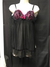 Nature Intimates 36B Pink &amp; Black Sexy Lingerie Teddy Nightie Lace KG - £11.68 GBP